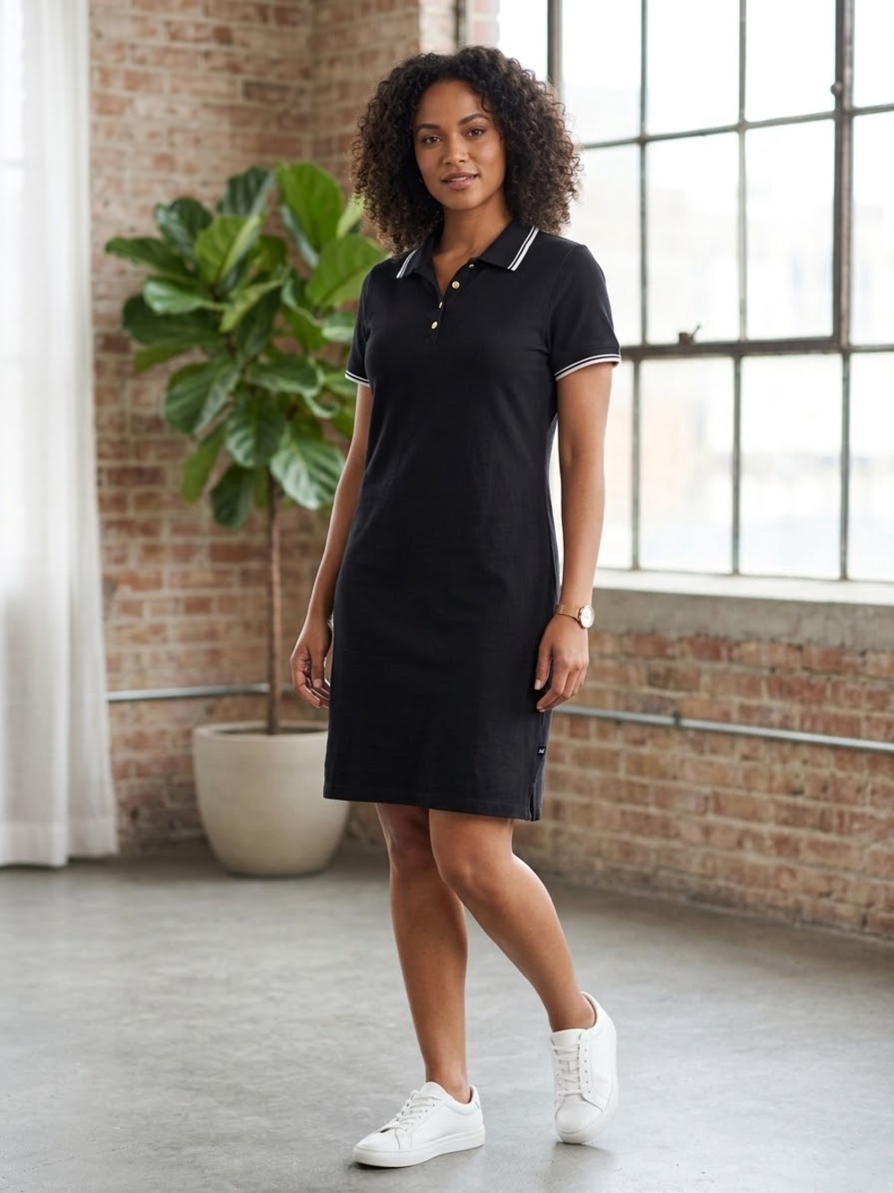 Anne Klein Black Polo Mini Dress with White Trim